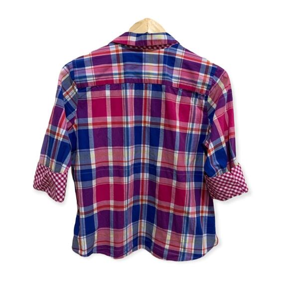 Foxcroft NYC Size 10 Petite Pink Blue Plaid Gingham - Picture 2 of 8